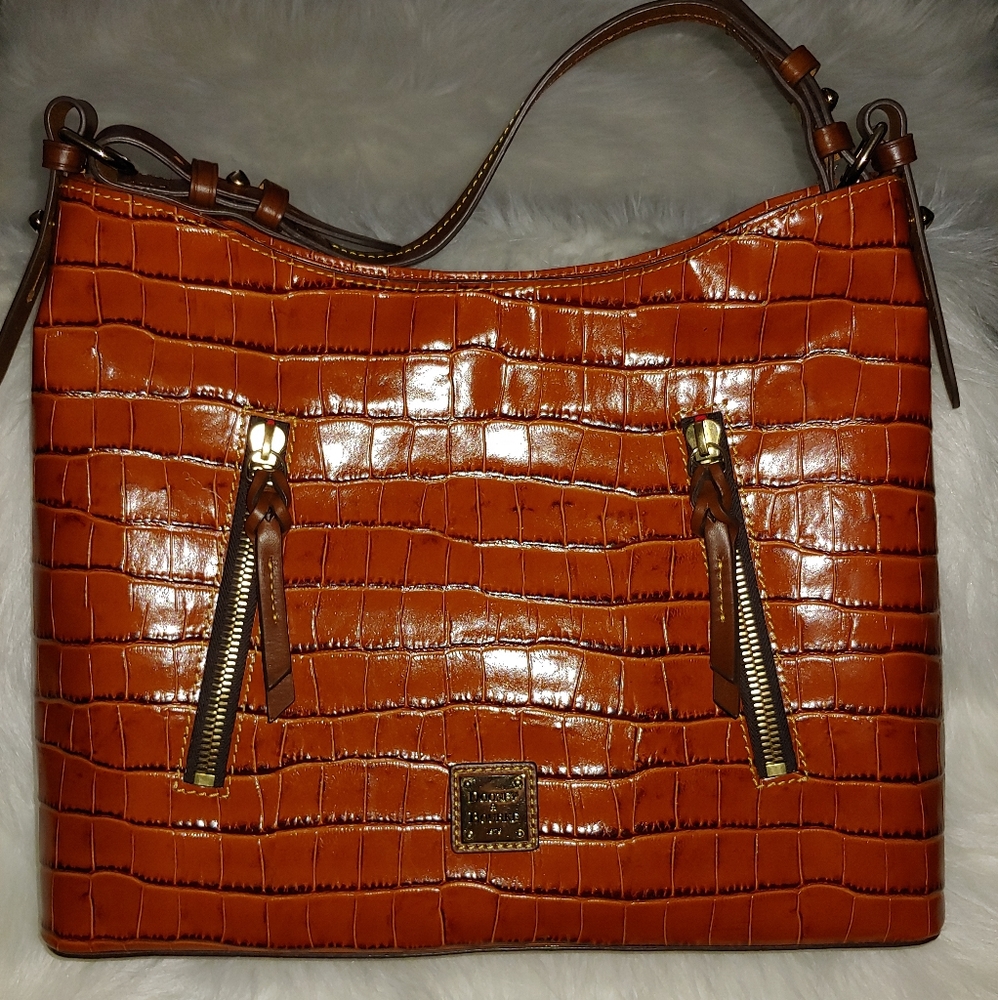 Dooney & Bourke Brown Croc-Embossed Hobo Bag.